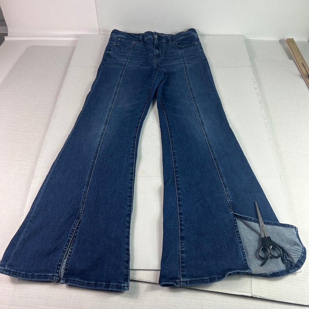American Eagle Jean Women 31x31* Mid Rise Festival Flare Dark Blue Denim Tag 10R